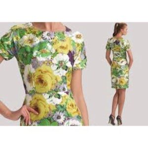 Blumarine Green Floral Silk Sheath Dress
